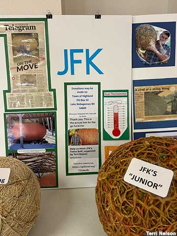 Exhibits in town hall include JFK's 47-pound mini-ball, 