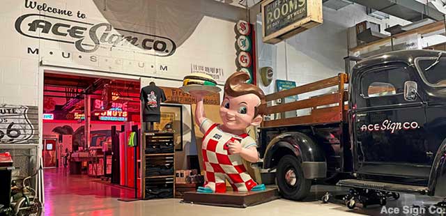 Big Boy statue welcomes visitors to the Sign Museum's gallery of neon.